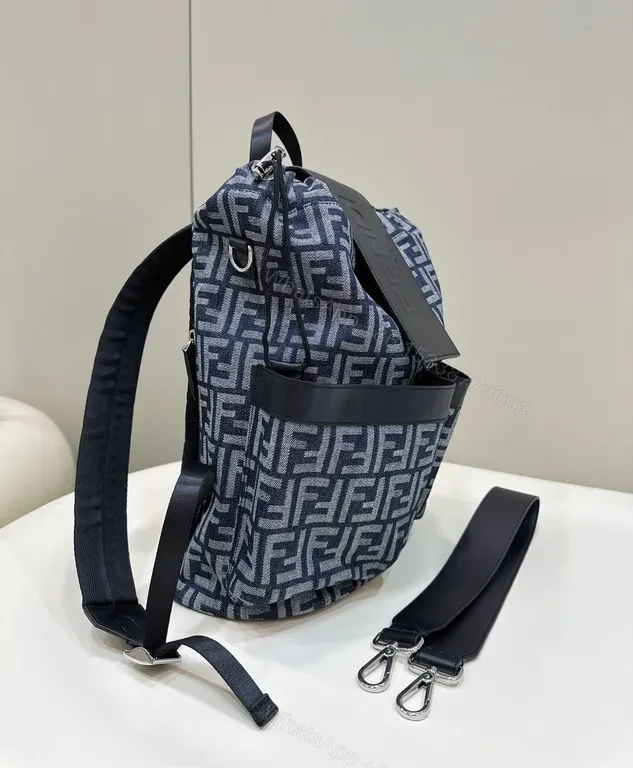 View 5 of Structured Luxury Backpack: Fendi Roma Iconography, Navy/Steel Gray
