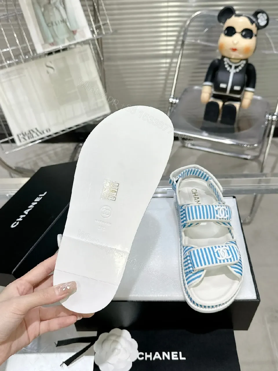 View 2 of Blue Striped Velcro Sandals - Luxe Casual Footwear