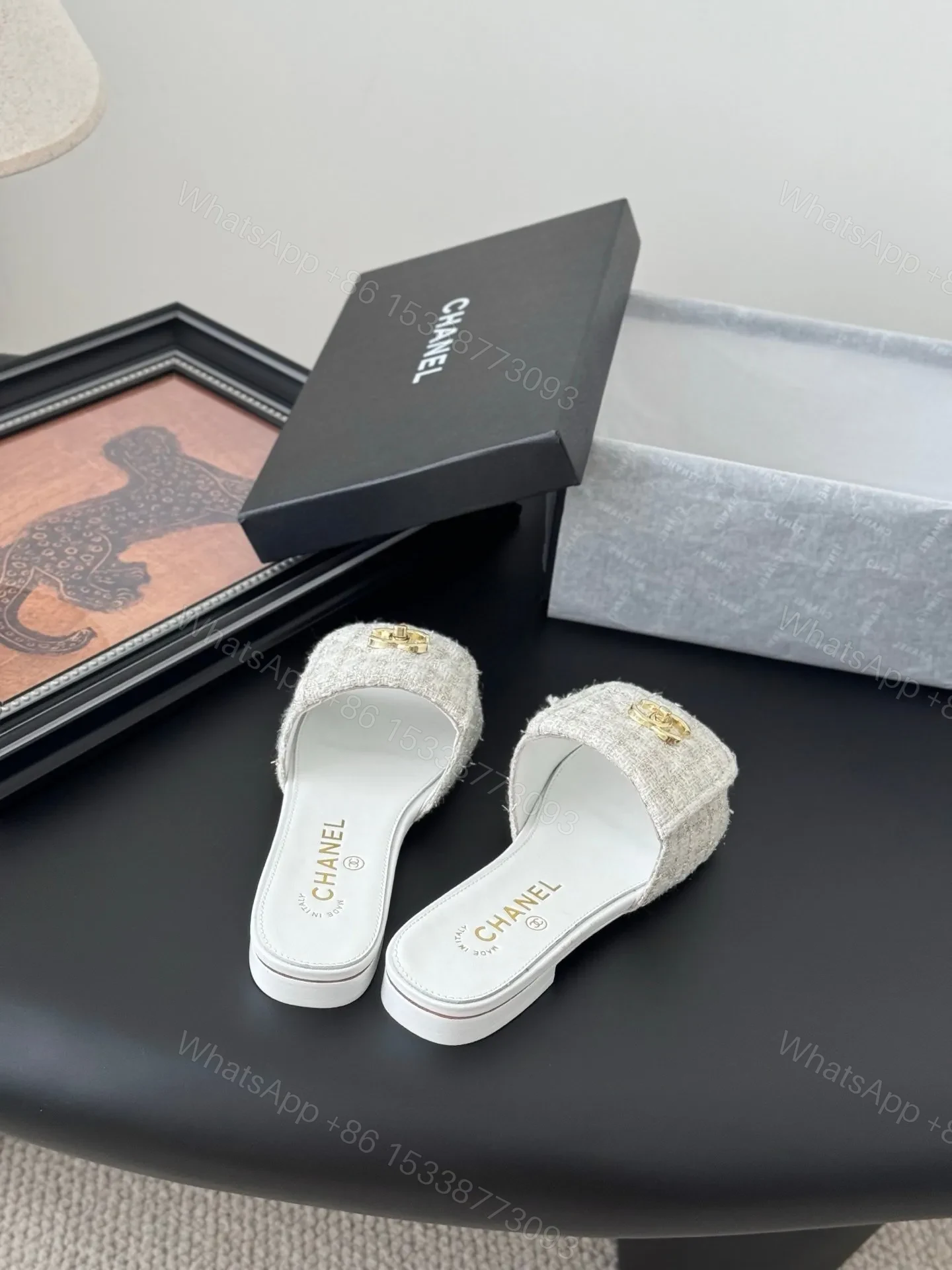View 5 of Chanel Women Beige Tweed Slides