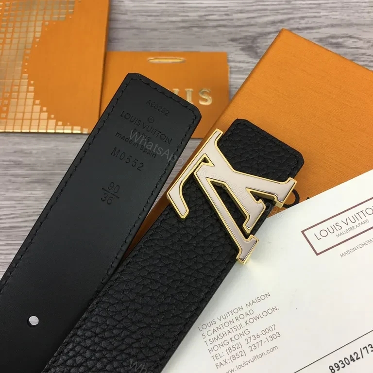 View 8 of Black Leather Belt with LV-Style Gold Buckle - Premium Everyday Accessory