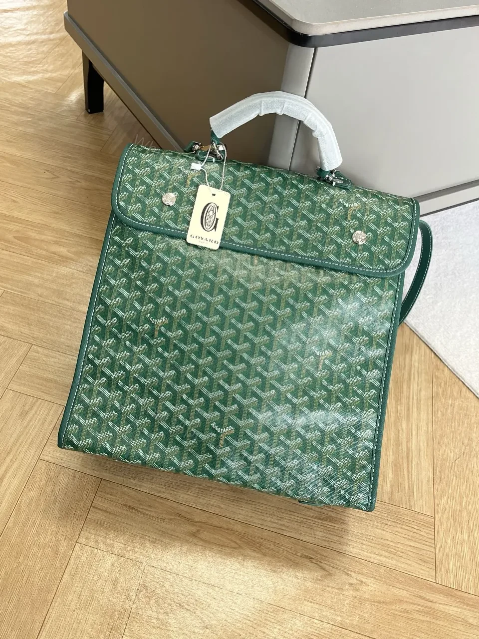 View 7 of Green Monogram Structured Satchel: Premium Everyday Carrier