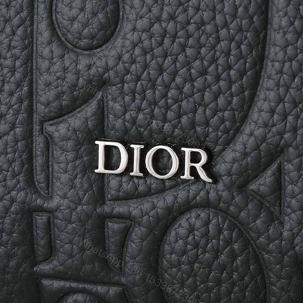 View 2 of Black Embossed Leather Messenger Bag with Luxe Hardware