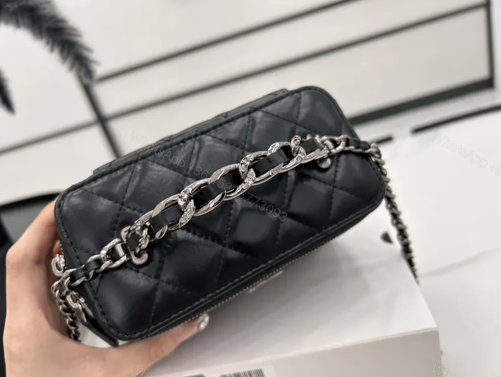View 2 of Chic Quilted Mini Bag - Black, Chain Strap, Luxe Shine