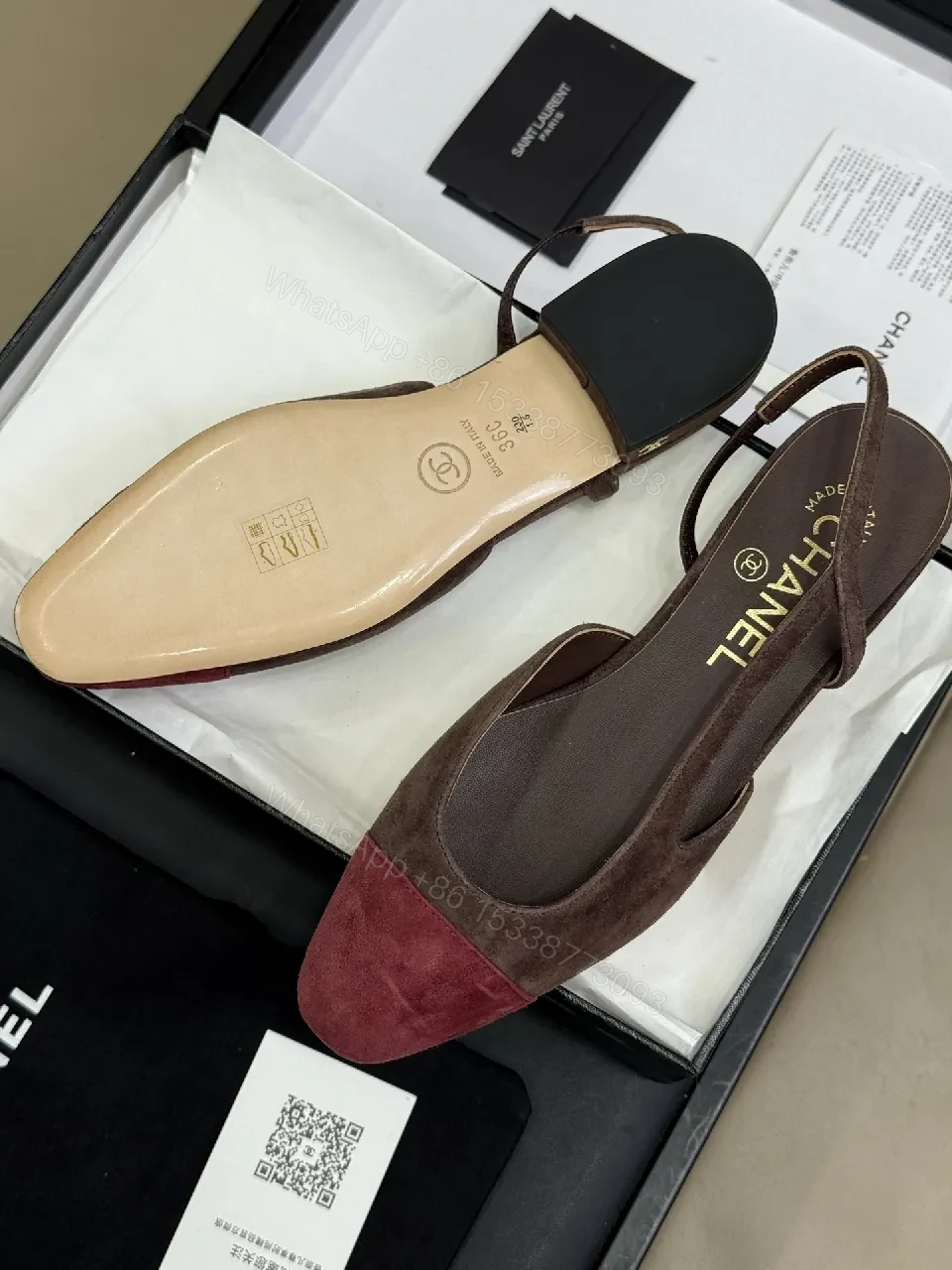 View 4 of Two-Tone Suede Slingback Flats with Red Cap Toe - Modern Minimalism