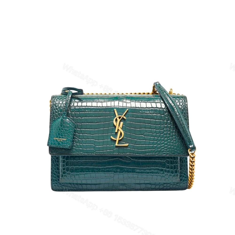 Saint Laurent Sunset Medium Chain Bag In Crocodile-Embossed Shiny Mint 22Cm 442906DND0J3144 — view 1