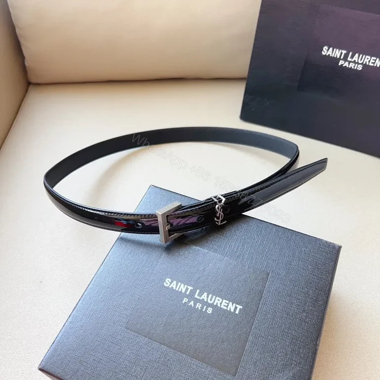 Black Patent Belt with YSL Buckle â€” Parisian Minimalist Luxury Belt — view 1