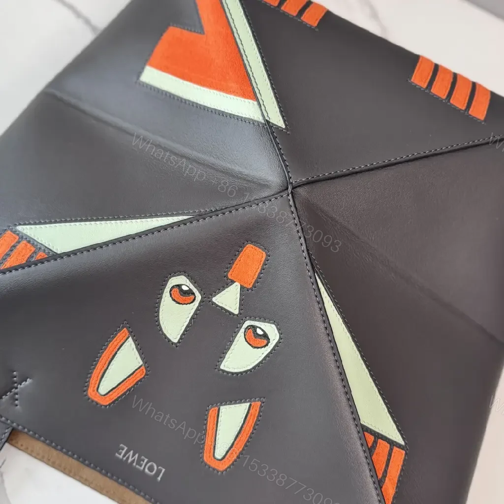 View 8 of Bold Geometry Fox Tote: Color-Block Faux Leather Carryall