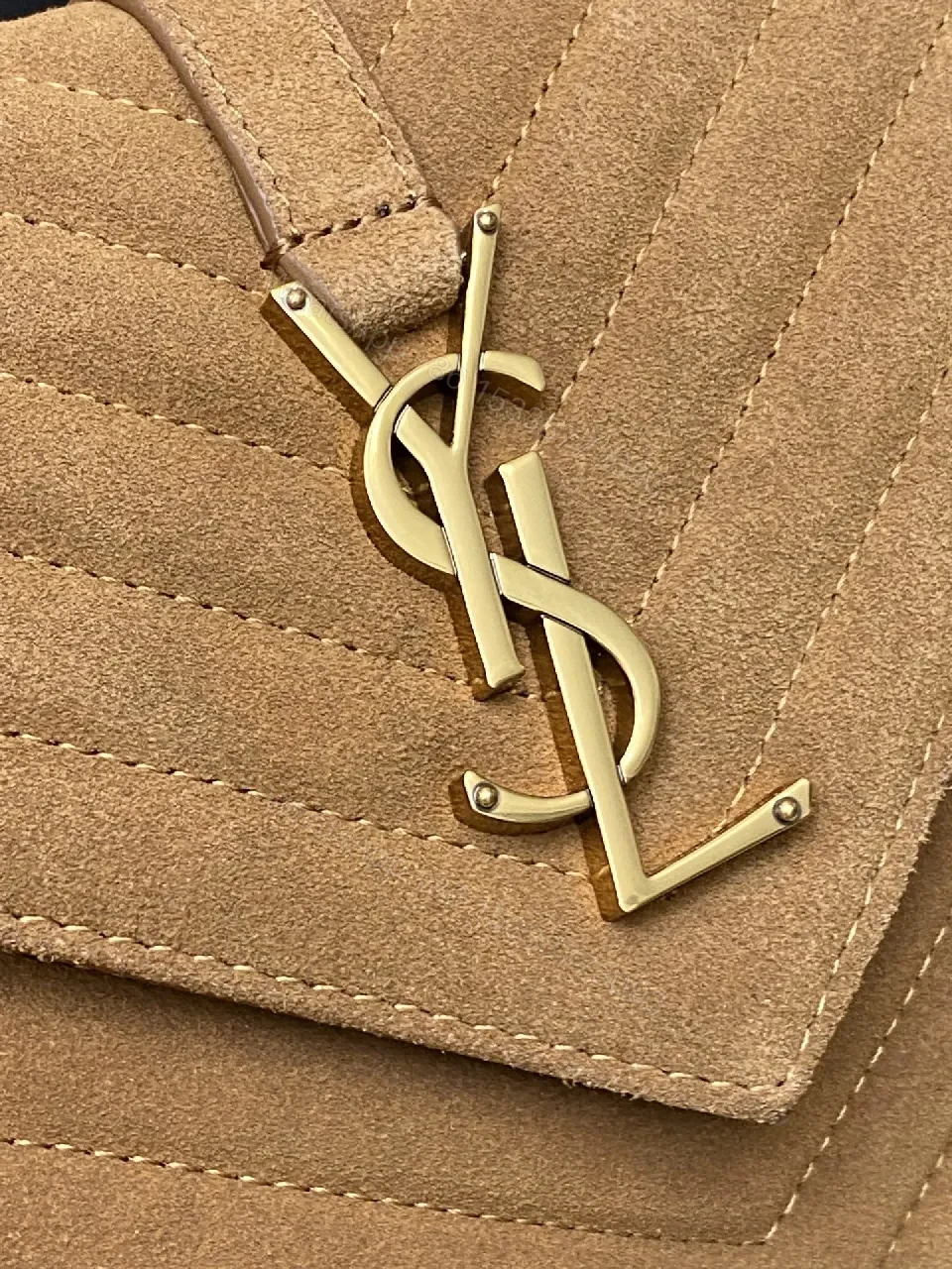 View 4 of Brown Suede Envelope Bag - Chevron Texture, Gold Hardware, Crossbody