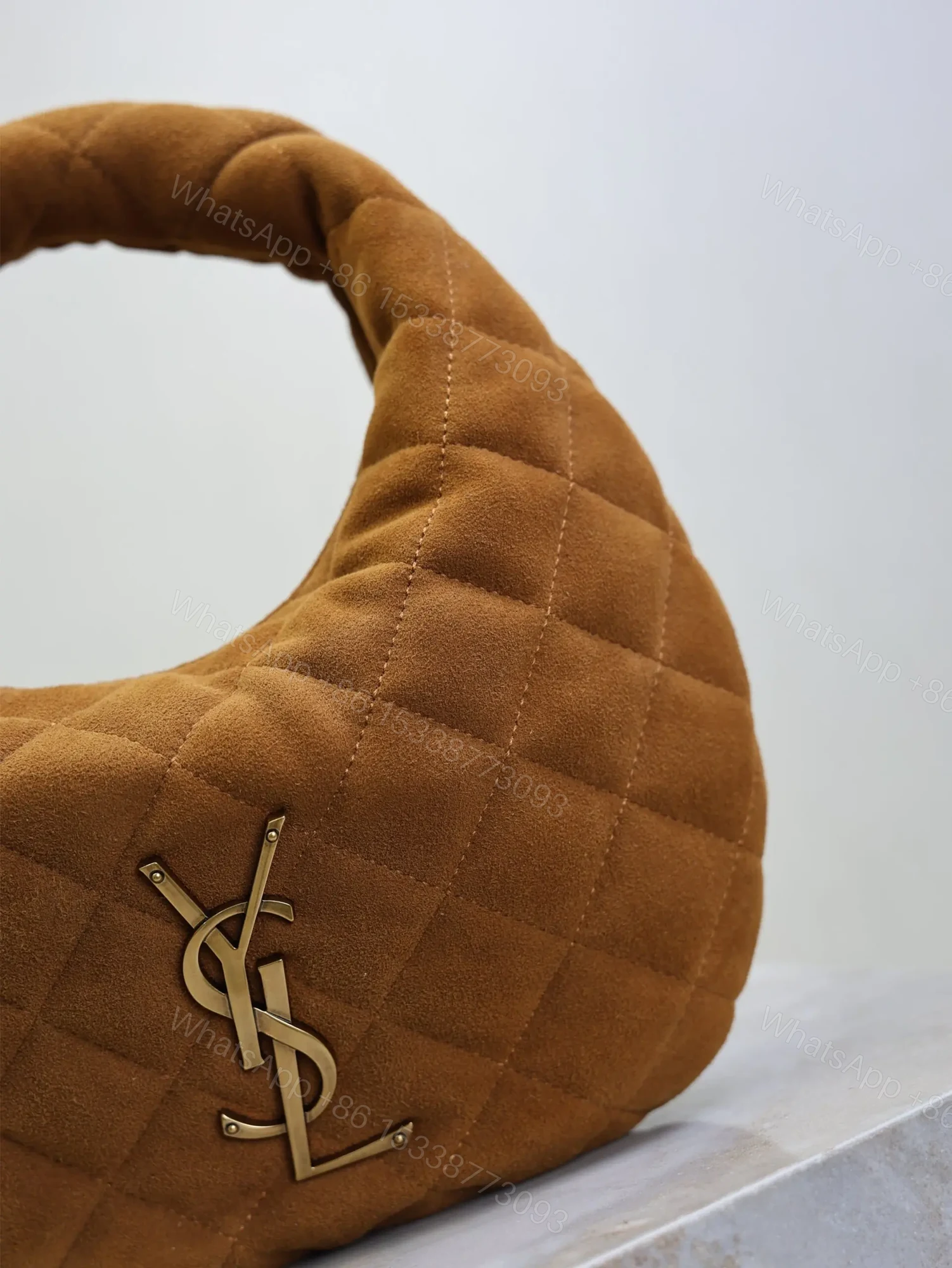 View 7 of YSL ICARINO MINI 17 IN CARAMEL QUILTED SUEDE GOLD HARDWARE