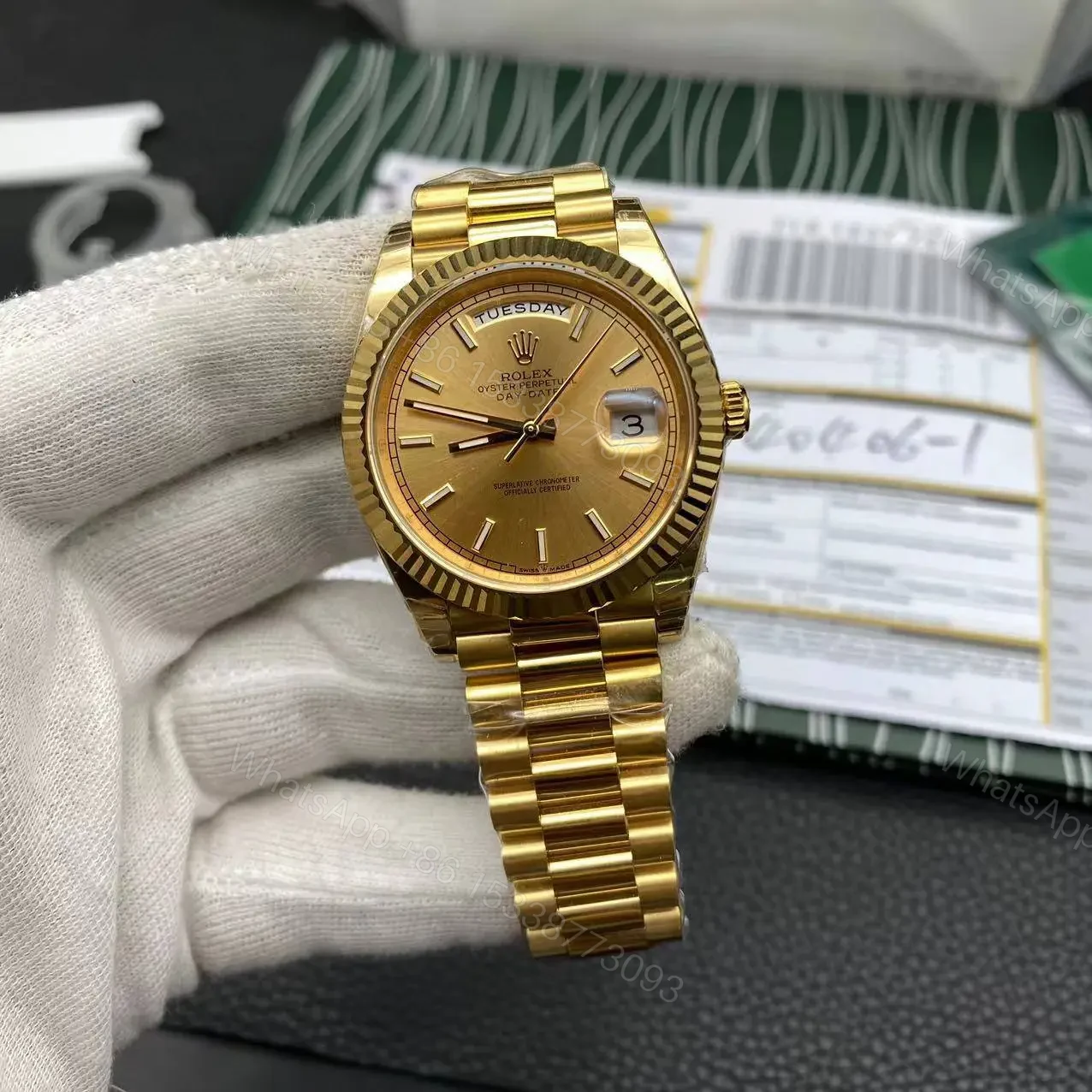 View 9 of Rolex Day Date Yellow Gold Replica Super Clone Model