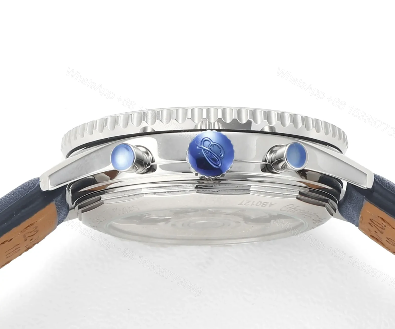 View 7 of KOR Factory Breitling Navitimer 1 B01 Chronograph – Blue Dial, Stainless Steel Case, Leather Strap
