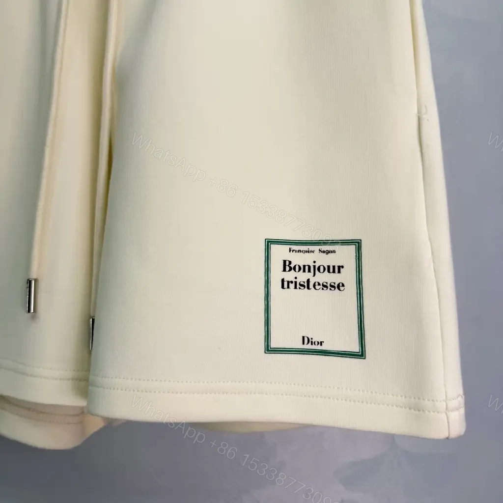 View 10 of Ivory Cotton Casual Set with Drawstring Shorts, Dior Box Logo Tee