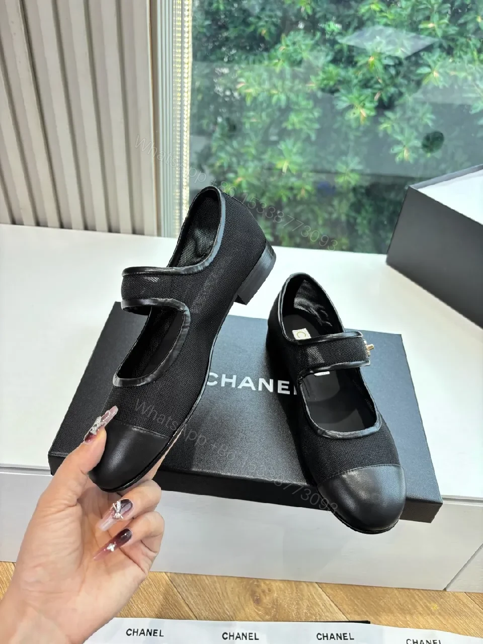 View 3 of Black Canvas & Leather Mary Jane Flats - Designer-Inspired Comfort