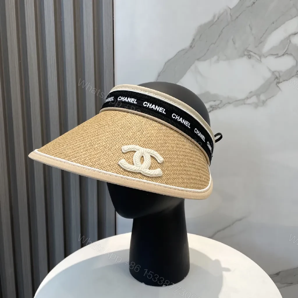 Straw Visor: Elegant Beig e Straw, Logo Embroidery, Sun-Chic — view 1