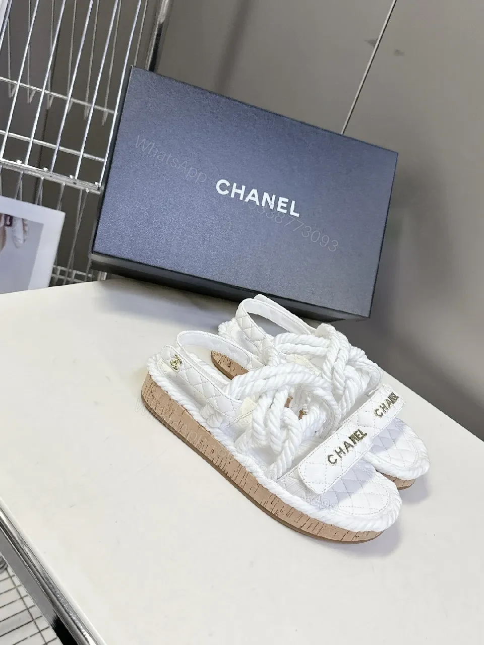 View 8 of White Quilted Sandals with Rope Straps — Luxe Comfort Sandals