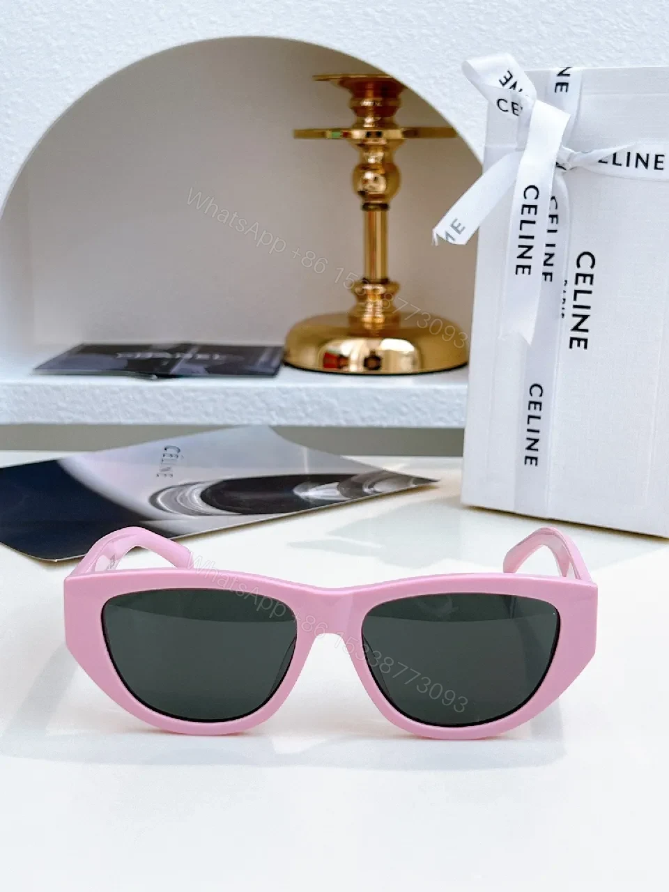 View 6 of White Frame, Brown Lens Luxe Sunglasses - Sleek Cat-Eye Style
