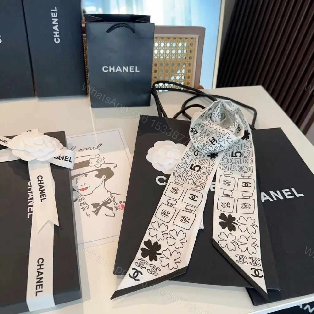 View 7 of Monochrome Silk Scarf: Luxe, Logo-Accent, Everyday Scarves