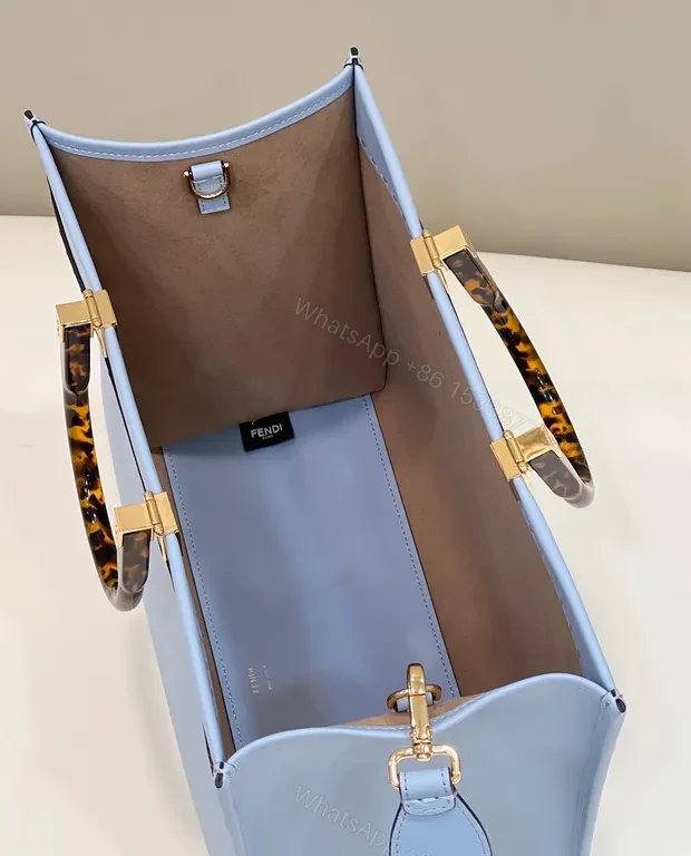 View 6 of Blue Structured Tote â€“ Faux-Fendi Inspired, Gold Hardware, Daily Luxury