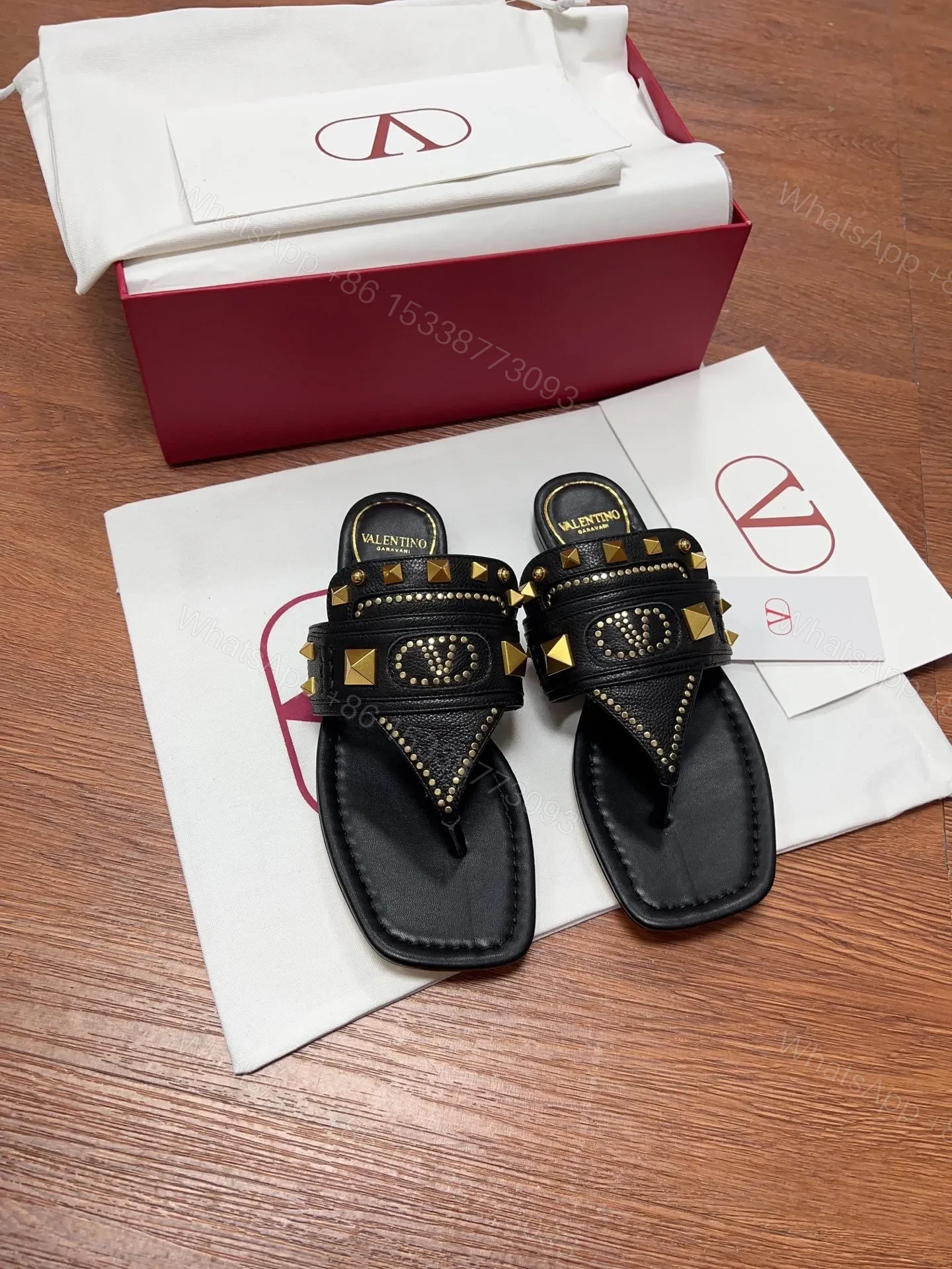 Valentino Women Black Leather Studded Flats — view 1