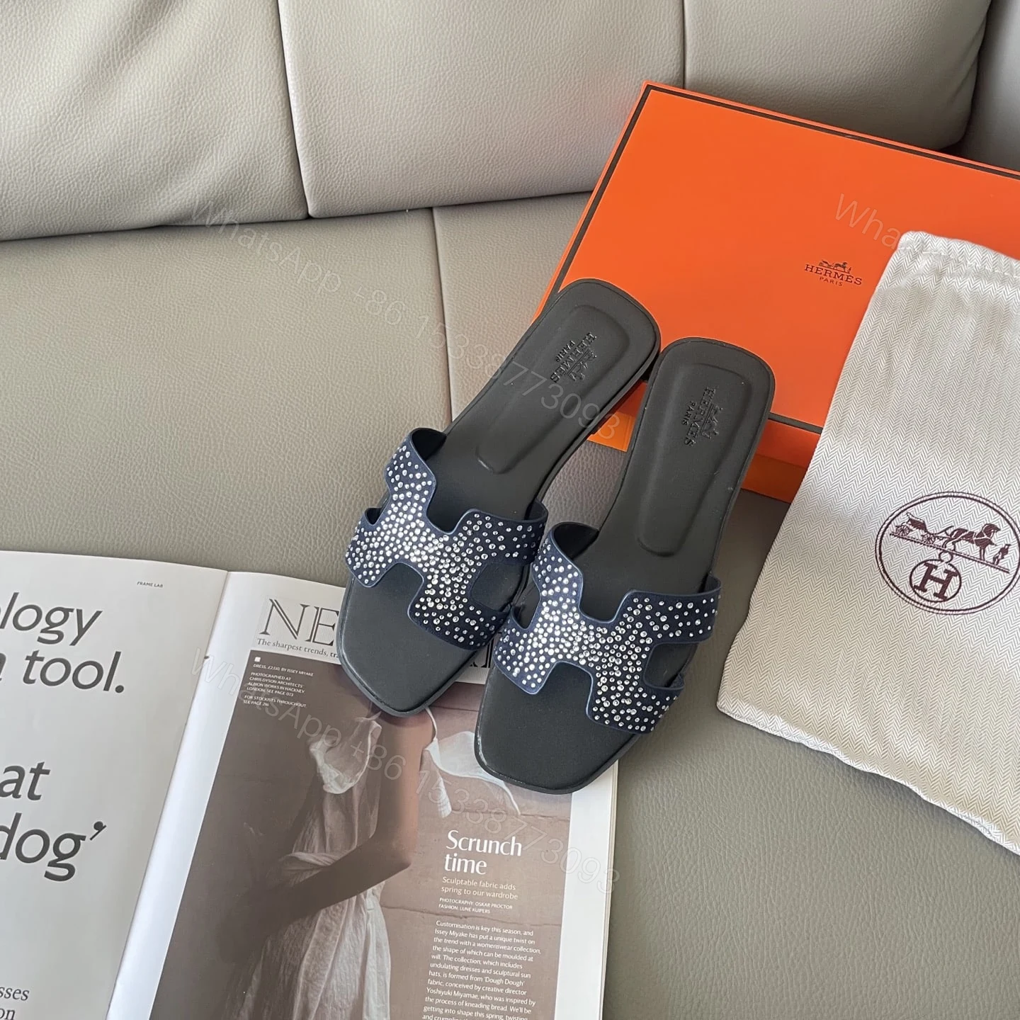 View 4 of HERMES ORAN SANDAL CRYSTLE BLUE