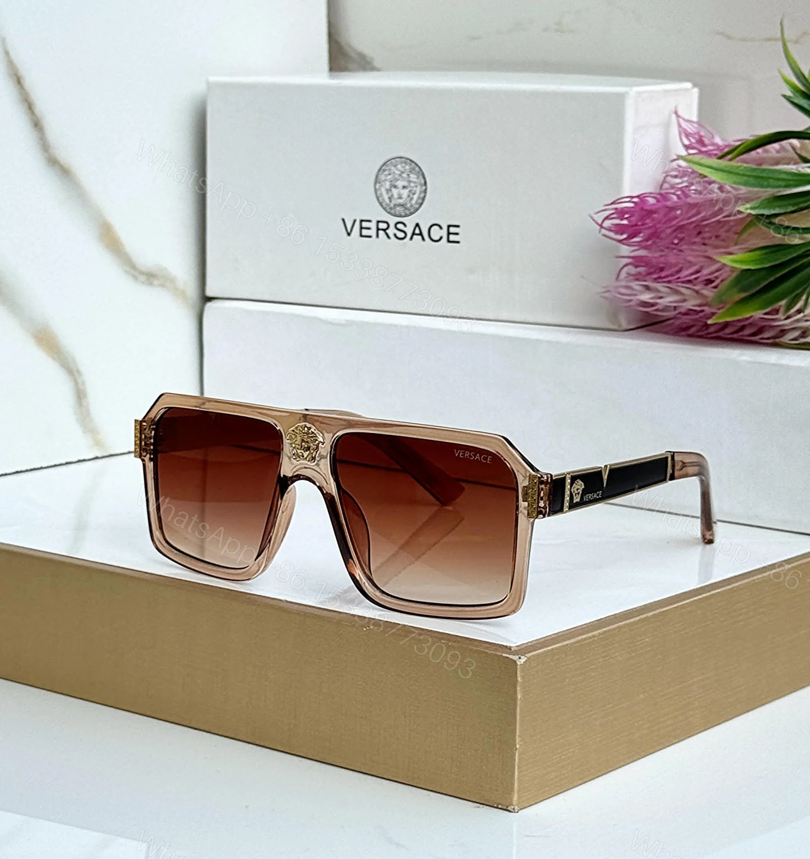 View 2 of Versace Square Black-Transparent Sunglasses