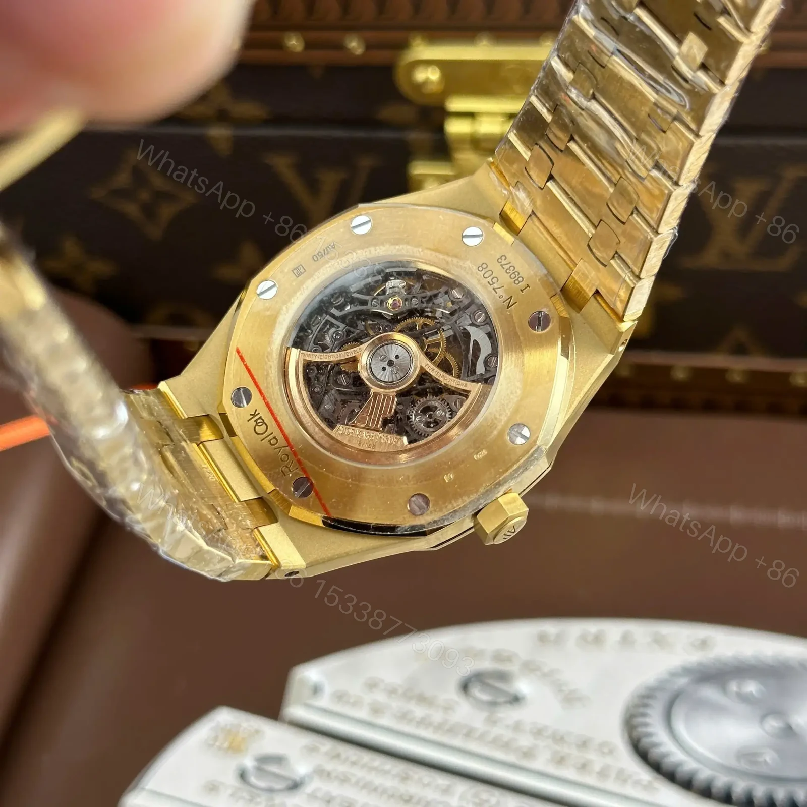 View 6 of Replica Audemars Piguet Royal Oak Openworked 15407 Yellow Skeleton Dial