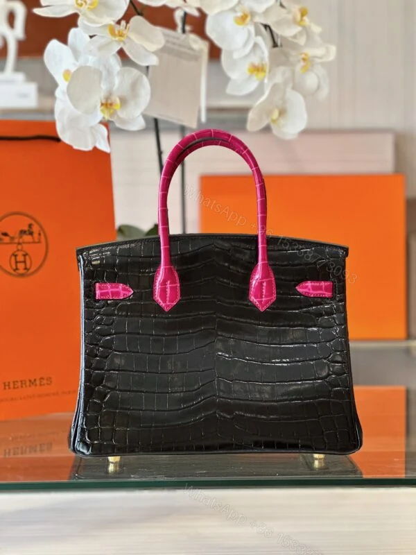 View 8 of Hermes Birkin 30 Black/Pink Genuine Crocodile Leather – Custom Made