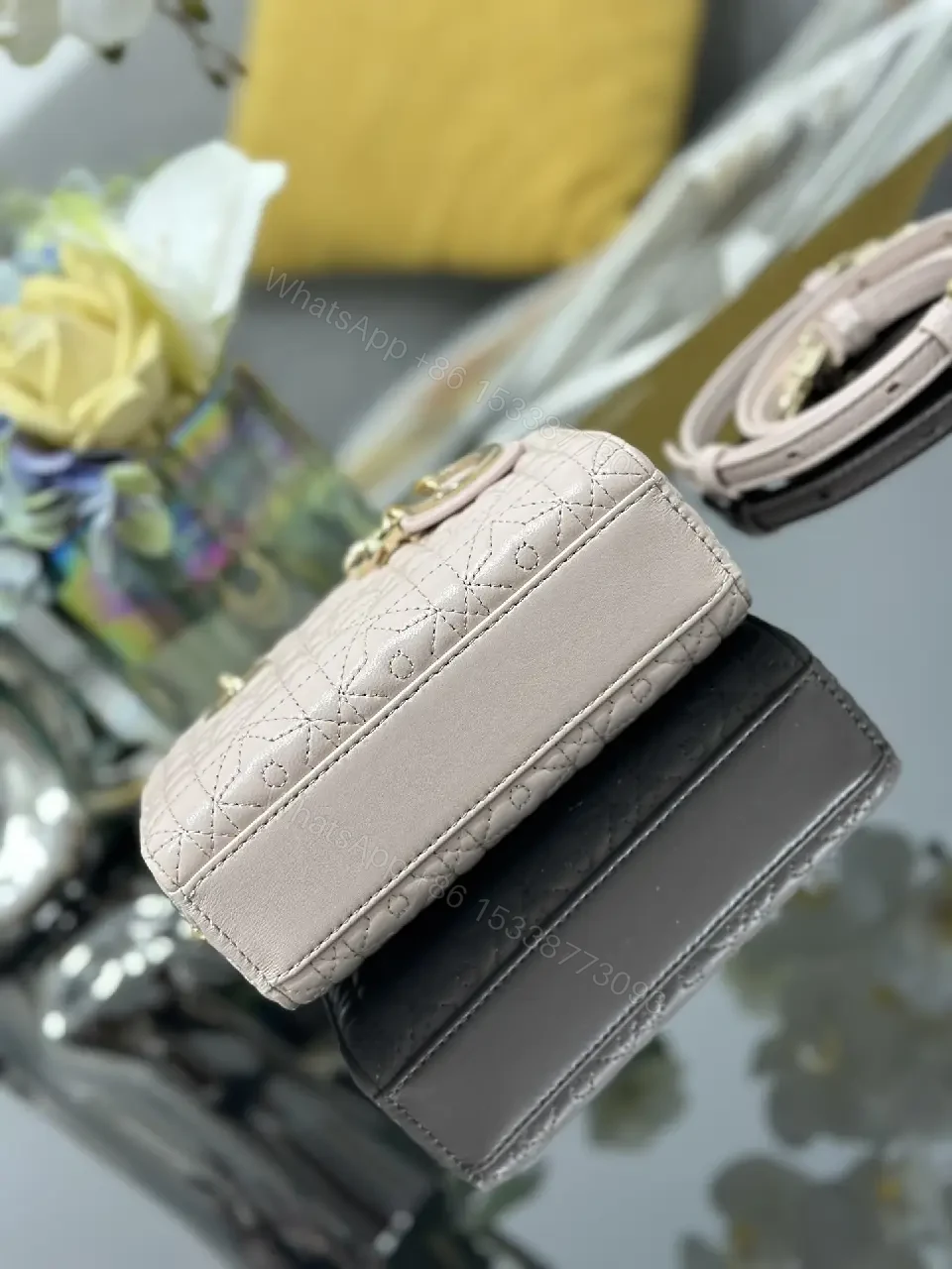 View 6 of Pastel Quilted Mini Bag with Gold Hardware, Structured Chic