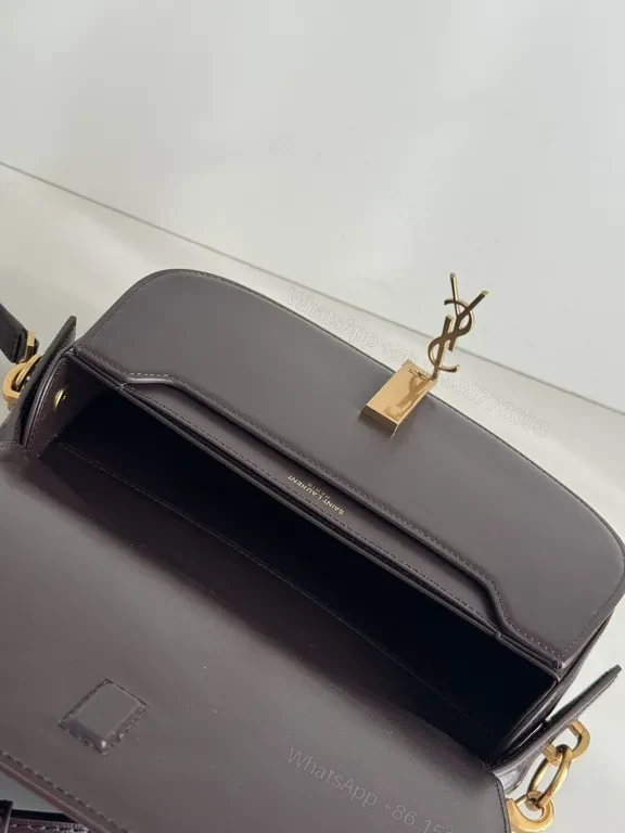 View 6 of Plum Leather Structured Shoulder Bag with Gold Hardware