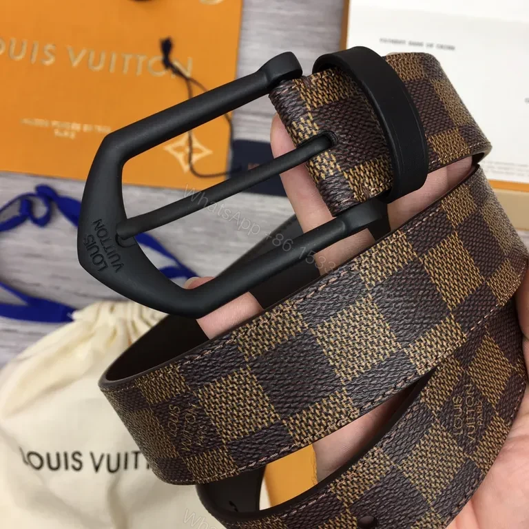 View 7 of Damier Ebene Belt: Subtle Luxury Leather-Trim Belt