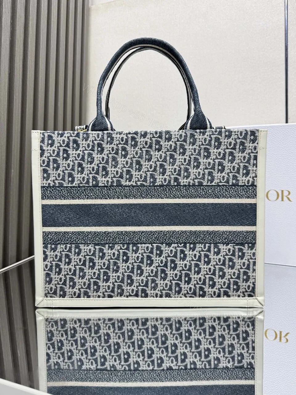 View 8 of Structured Denim Tote with Bold Logo Accent Tote