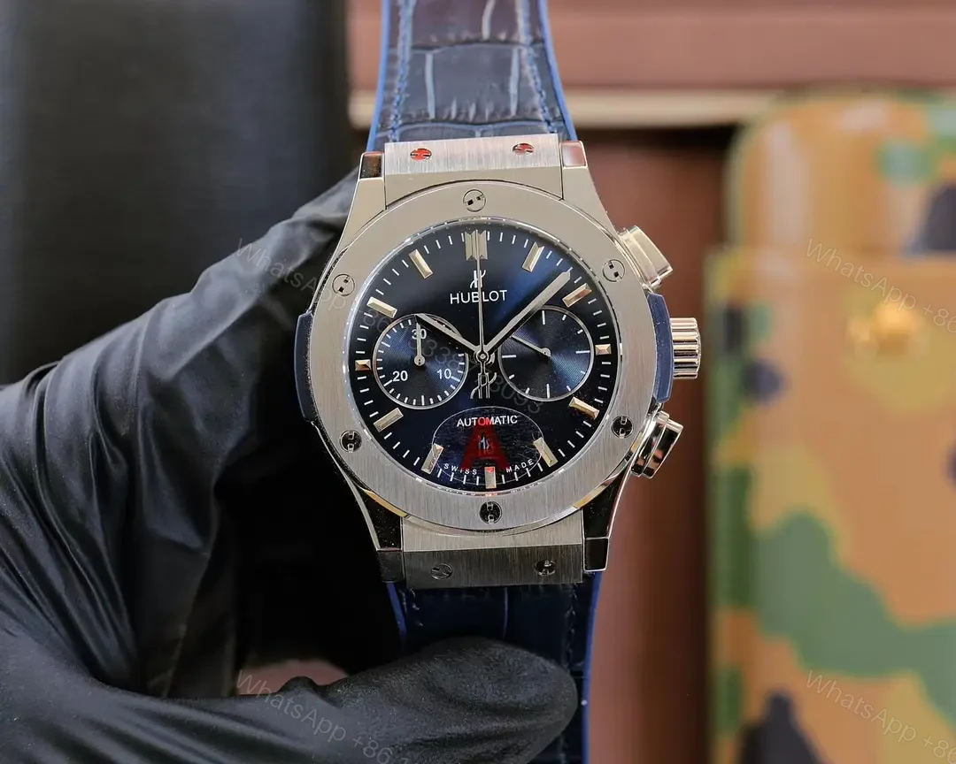Super Clone Hublot Classic Fusion Blue Dial Blue Leather Strap Premium 45MM HUBLOT-CF-BLUE45 — view 1