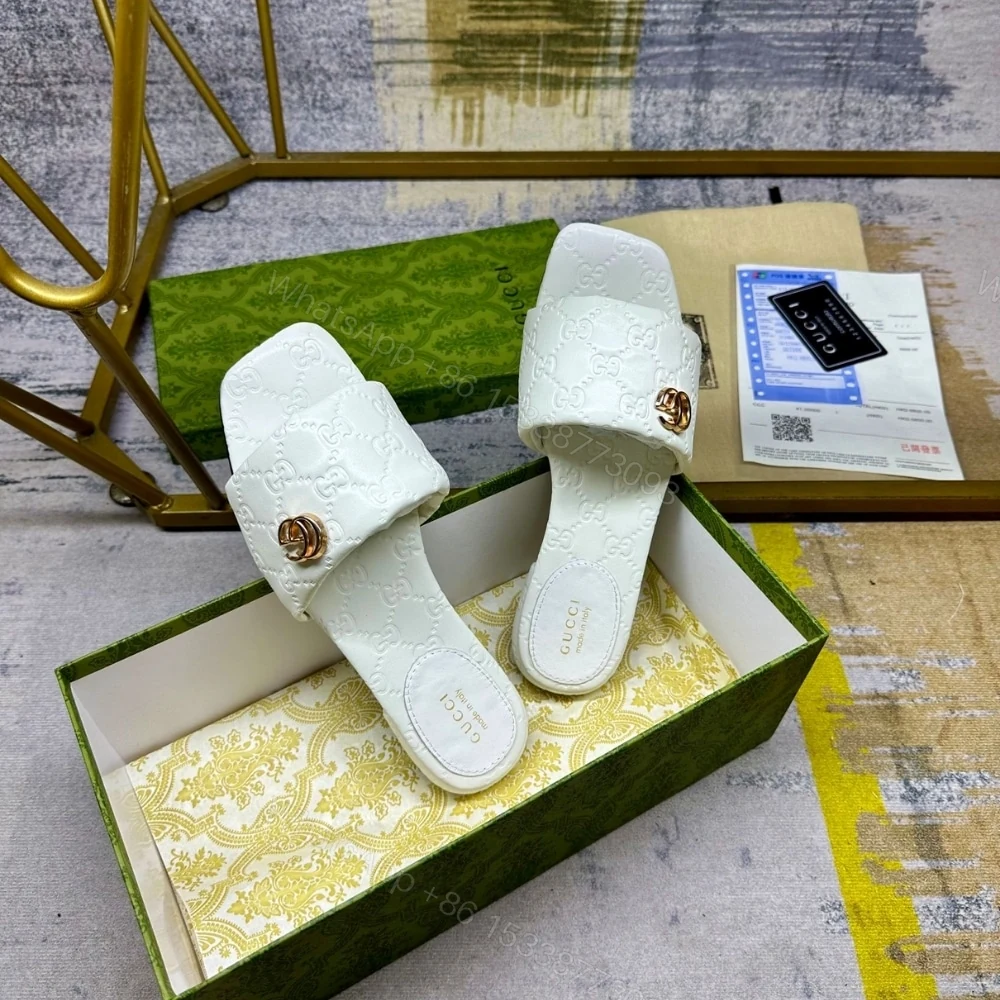 View 4 of GUCCI WOMEN SLIDE SANDAL WITH DOUBLE G IVORY 816330 AAEA2 9540