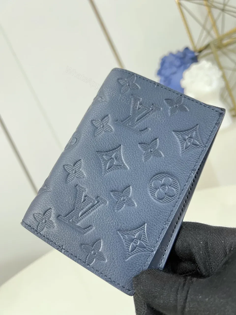 View 4 of Navy Leather Monogram Wallet: Compact, Elegant, Durable