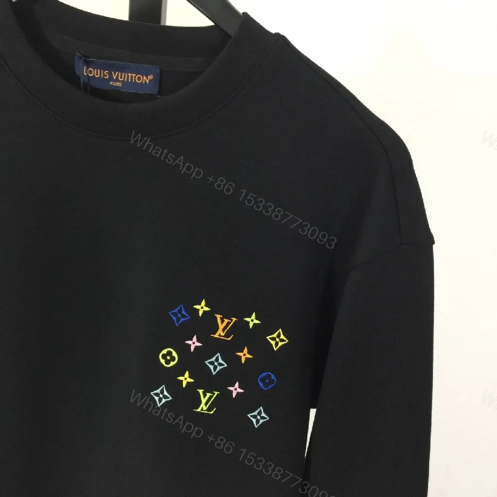 View 7 of Black Crewneck Knit with Multicolor Logo Motif, Everyday Luxe
