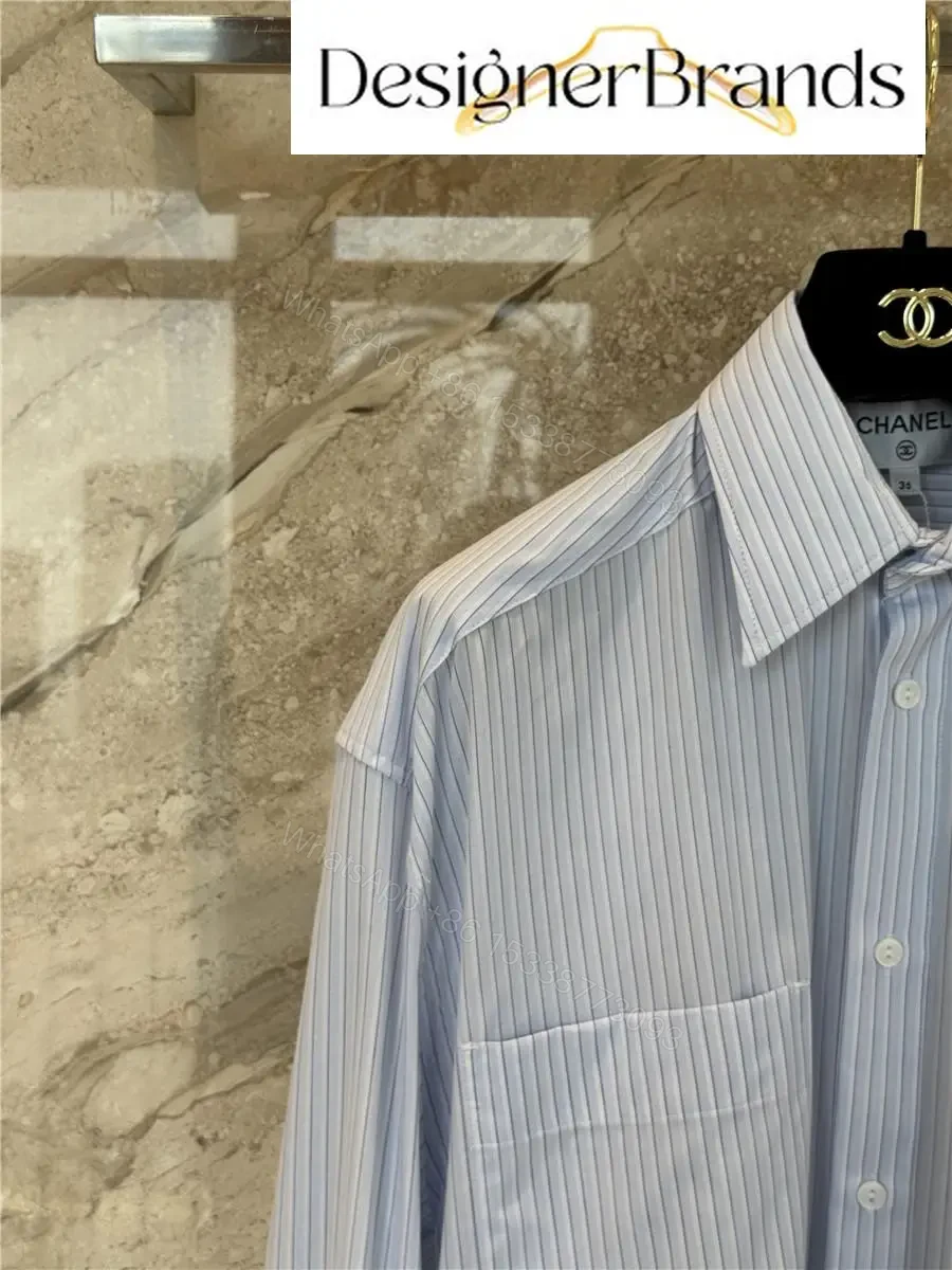 View 3 of Chanel Blue and White Striped Cotton Poplin Shirt