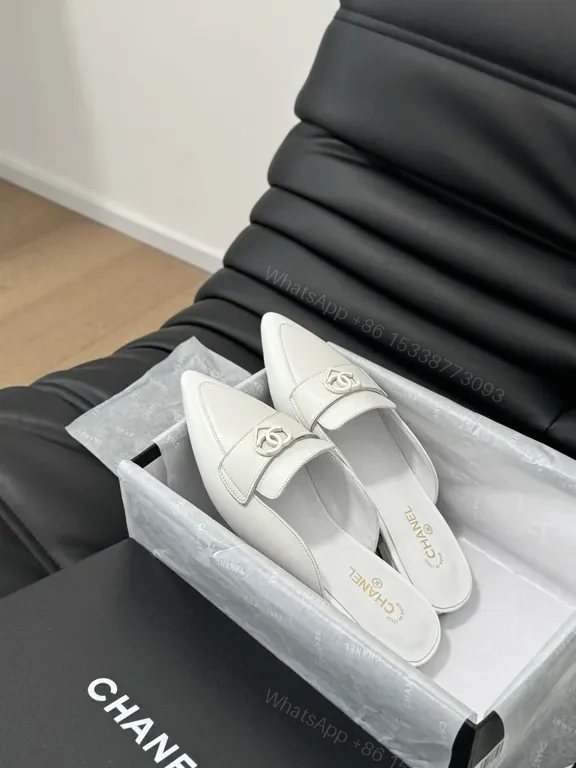 View 4 of Chanel-Inspired White Mules: Sleek Comfort, Premium Style