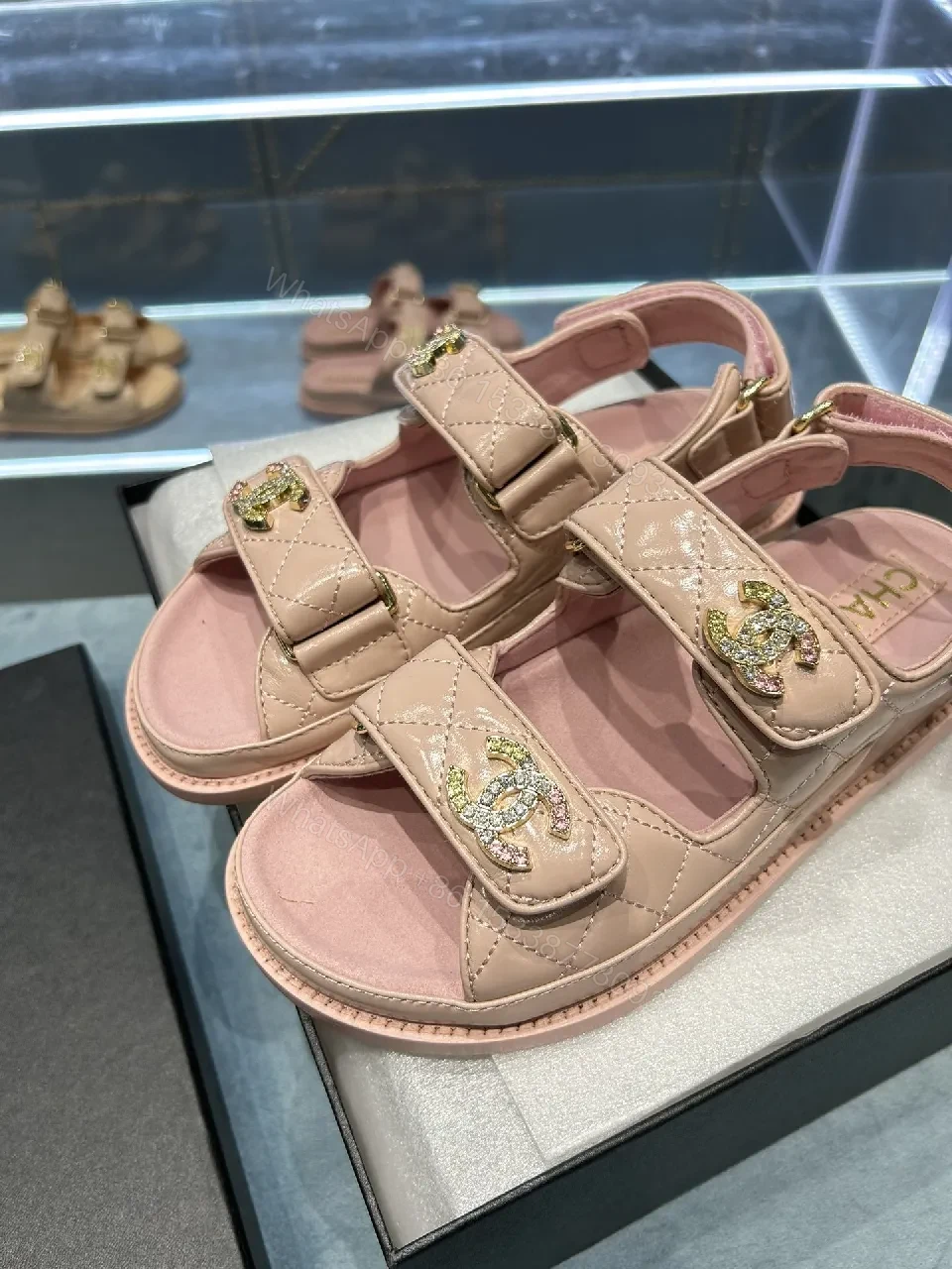 View 9 of Soft Pink Quilted Sandals: Luxe Comfort, Dual Velcro Straps