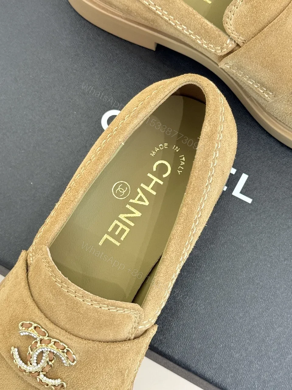 View 3 of Camel Suede Mocs with Signature Hardware Loafers