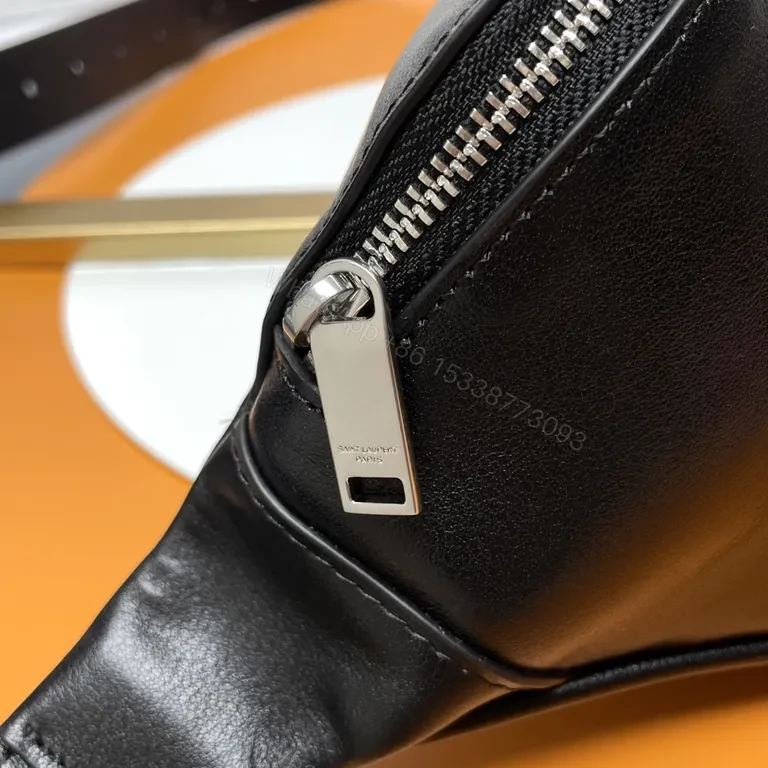 View 8 of Black Leather Belt Bag with YSL Logo - Luxe, Versatile, Compact