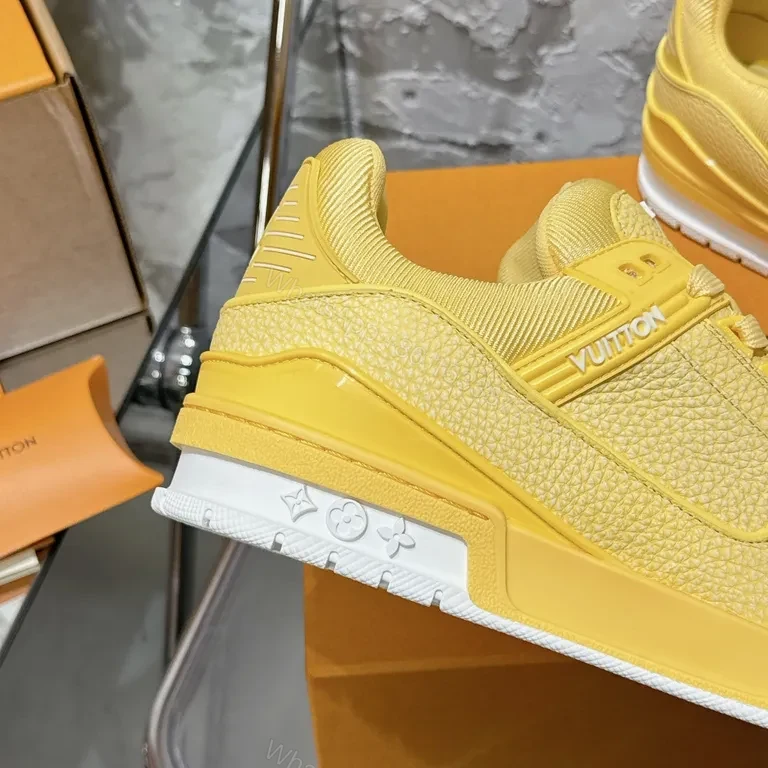 View 4 of Yellow LV-Accent High-Tops: Premium Leather-Synthetic Sneakers