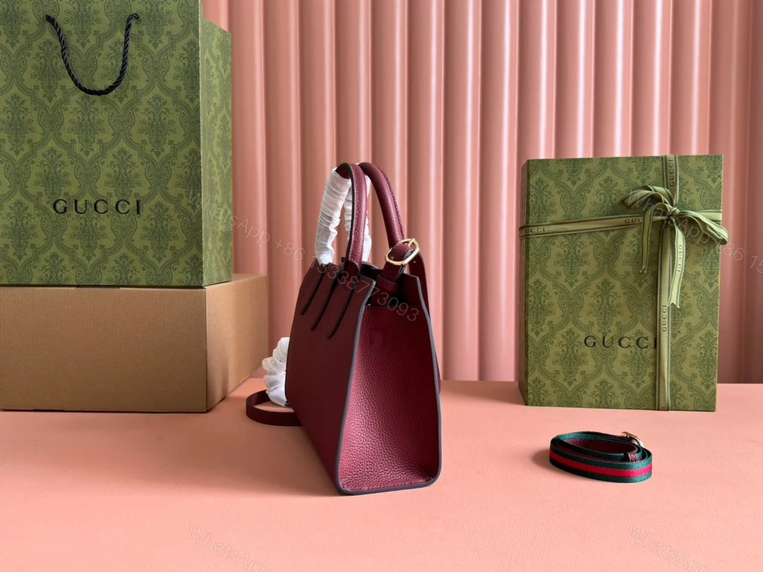 View 9 of SMALL JACKIE TOTE 24 IN BURGUNDY LAMBSKIN