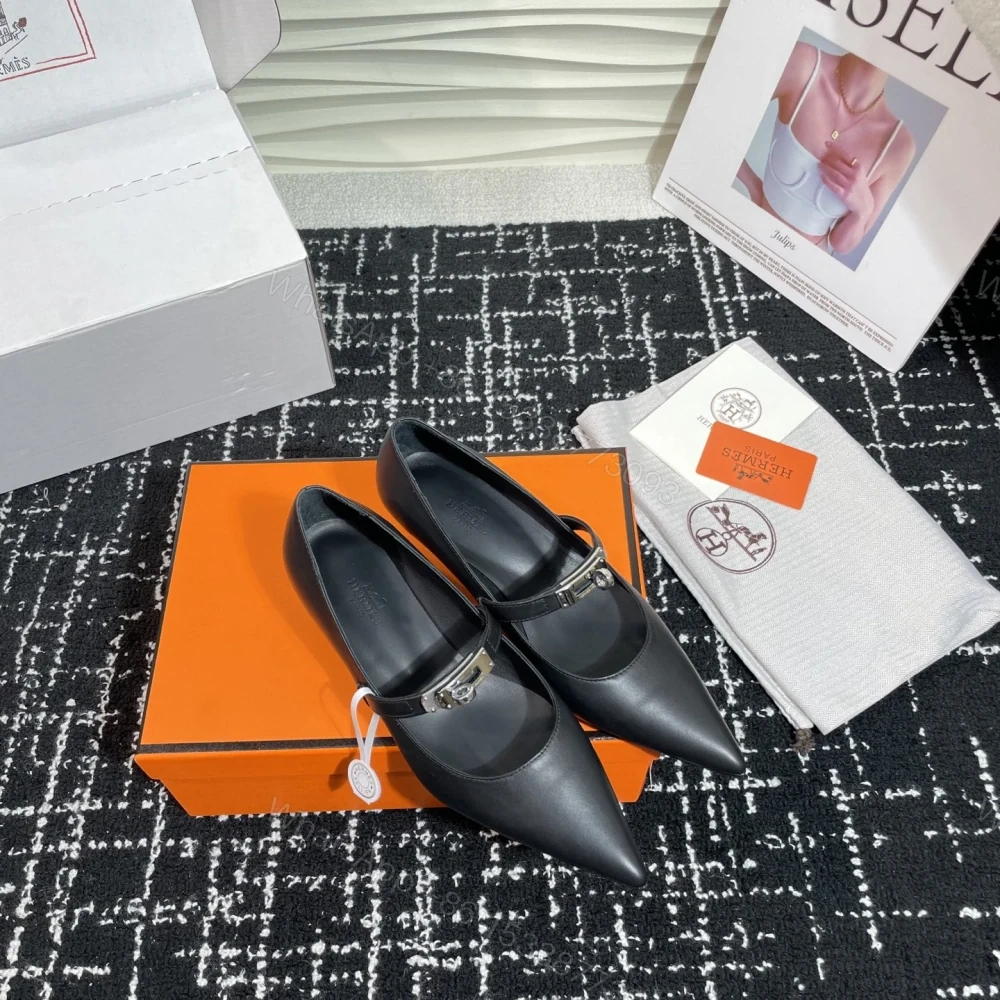 View 6 of 高仿Hermes*Kelly系列H251007Z02小牛皮高踭鞋黑色4CM免檢版