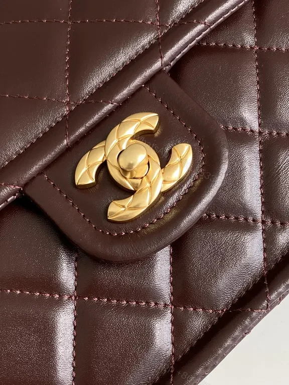 View 2 of Burgundy Quilted Leather Shoulder Bag with Gold Chain