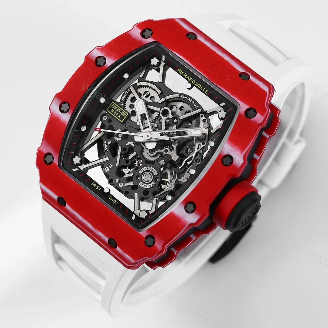 View 3 of ZF Factory Richard Mille RM 35-02 Rafael Nadal Red Carbon Fiber Automatic Watch with White Rubber Strap