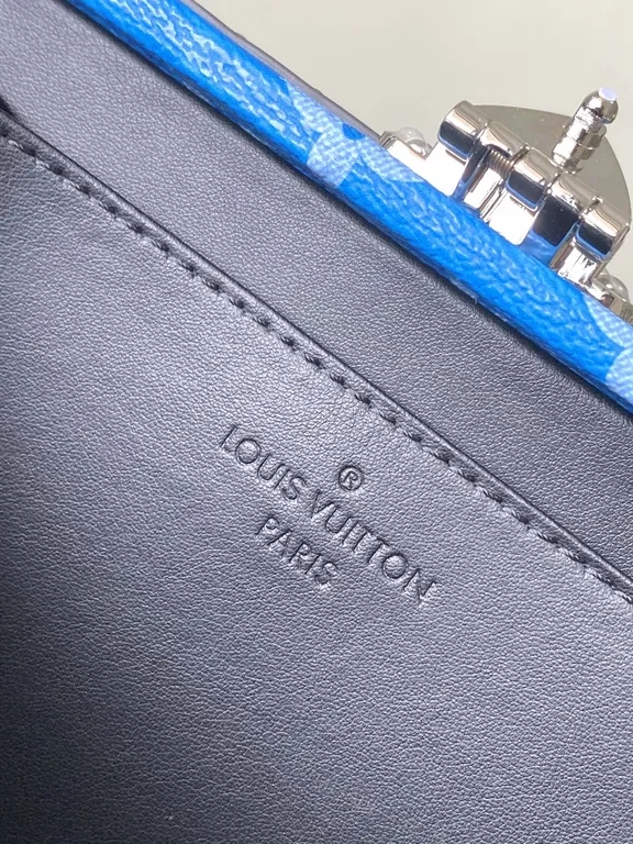 View 2 of Electric Blue LV-Style Box Bag: Structured Luxury Holdall