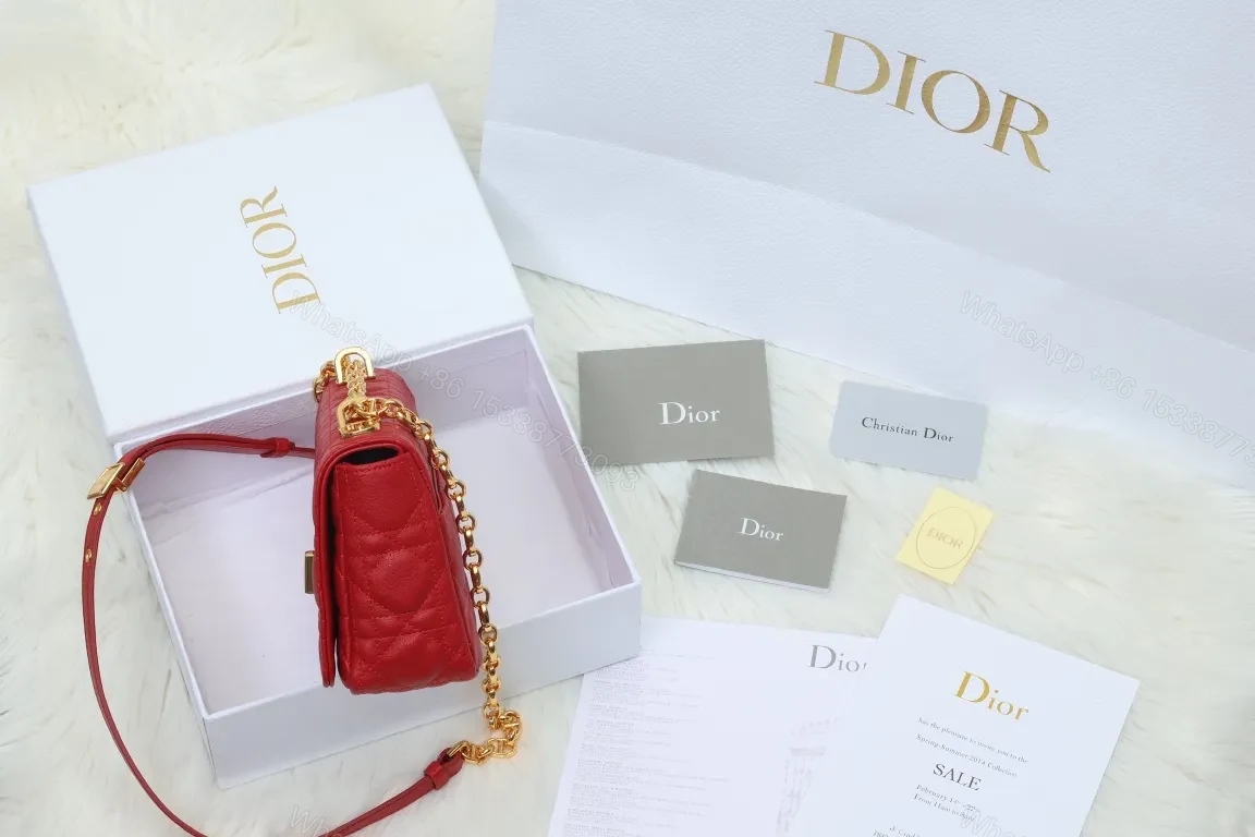 View 6 of Vibrant Red Quilted Leather Shoulder Bag, Gold Hardware, Luxe Clutch-Style