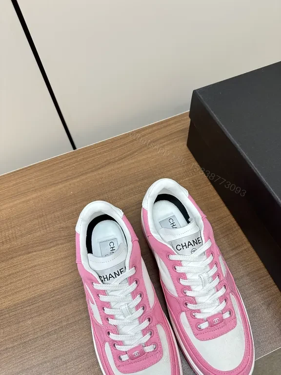View 6 of Pink & White Chanel-Inspired Low-Top Sneakers - Luxe Everyday Style