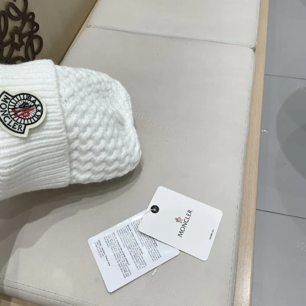 View 4 of White Knit Beanie with Premium Comfort Knit Style and Moncler Patch