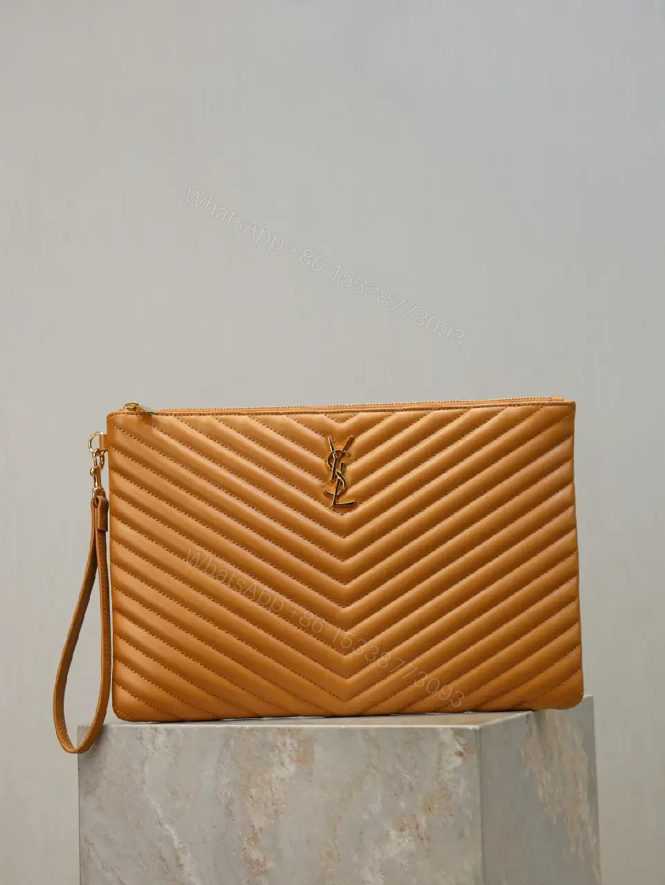 Quilted Leather Chevron Clutch with Wrist Strap - Day-to-Night Carry — view 1